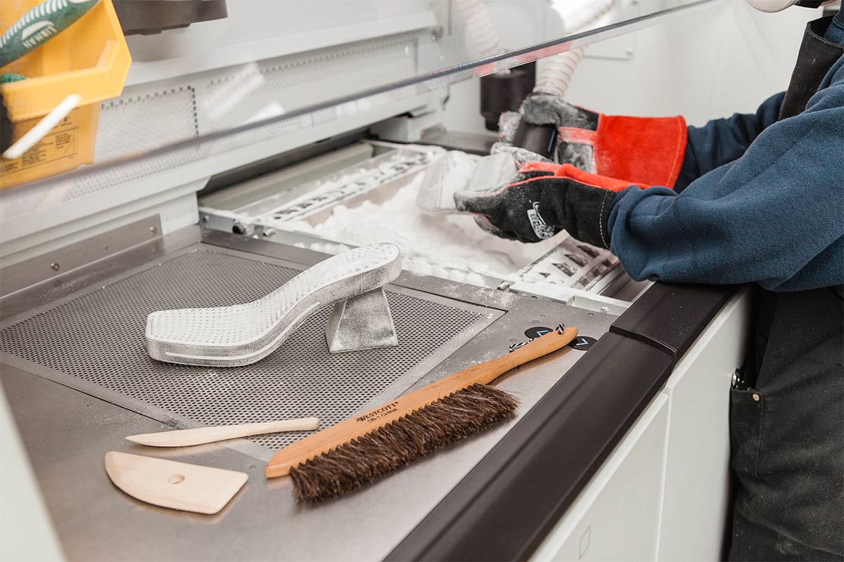 Lampoon Magazine Once the HILOS platforms come out of the 3D printer, they go through a process of de powdering and post processing. Photo Credit Nicholas Peter Wilson