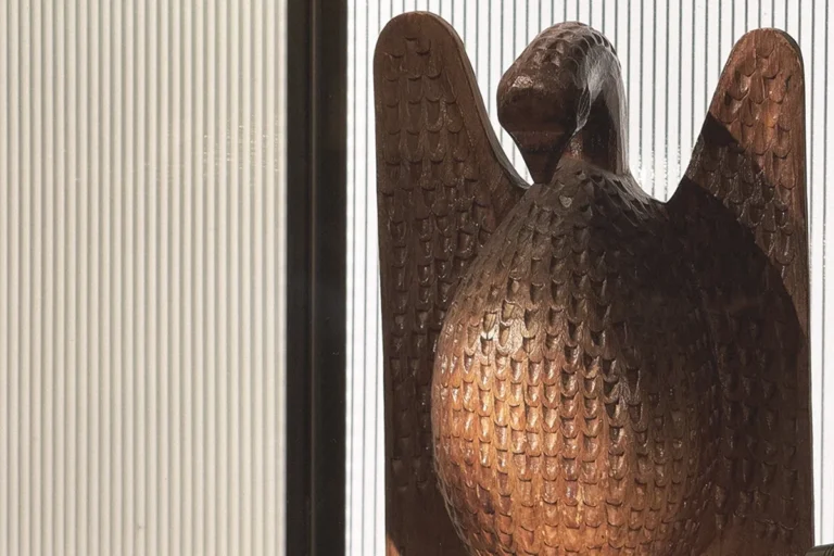 – A hand-carved teak owl stool nods to West African craft and Starck’s love of whimsical objets trouvés|Brach Paris|Brach Paris