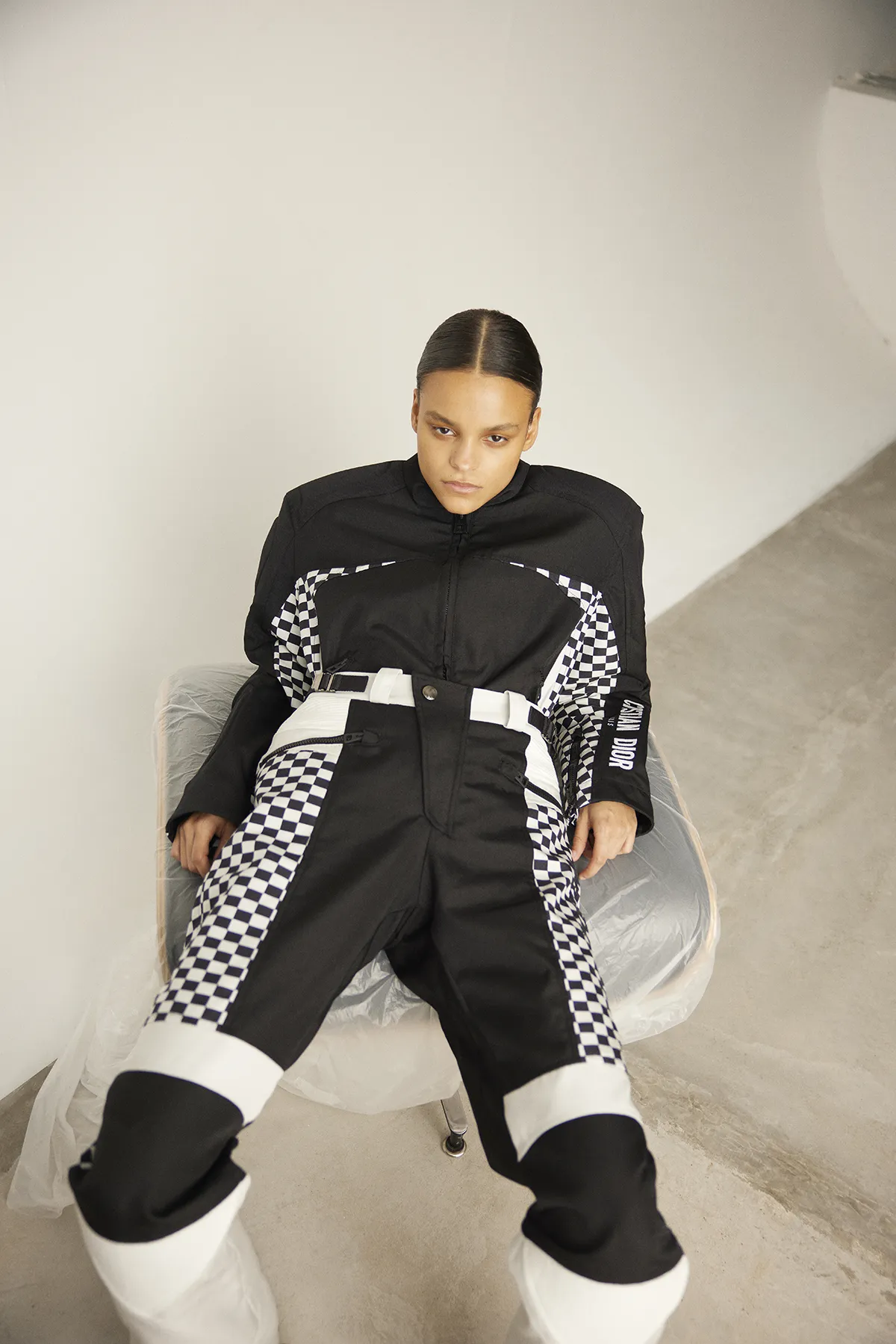 Chloè Lea wearing jacket and pants Dior - Photography Amber Grace Dixon, styling Oisin Boyd and Ellie May Brown