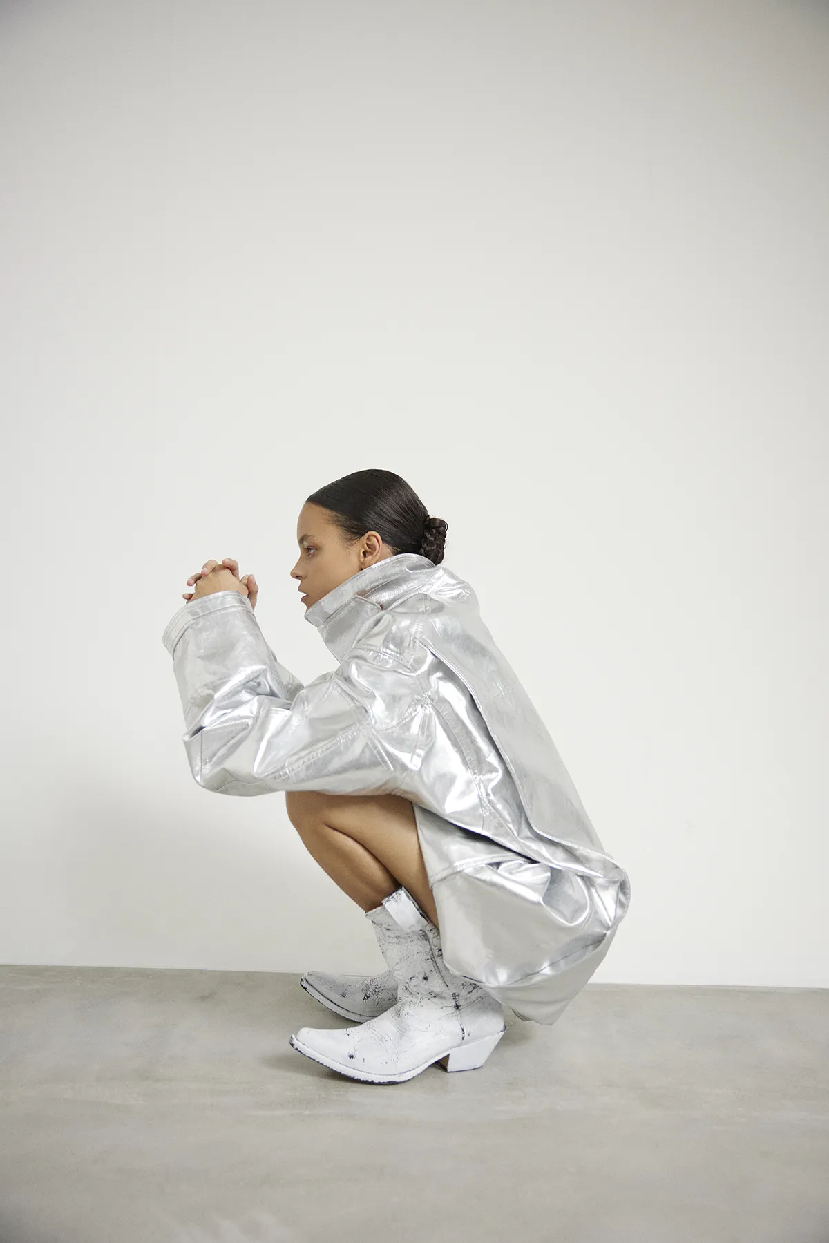 Chloè wears jacket and boot MM6 Maison Margiela - Photography Amber Grace Dixon, styling Oisin Boyd and Ellie May Brown