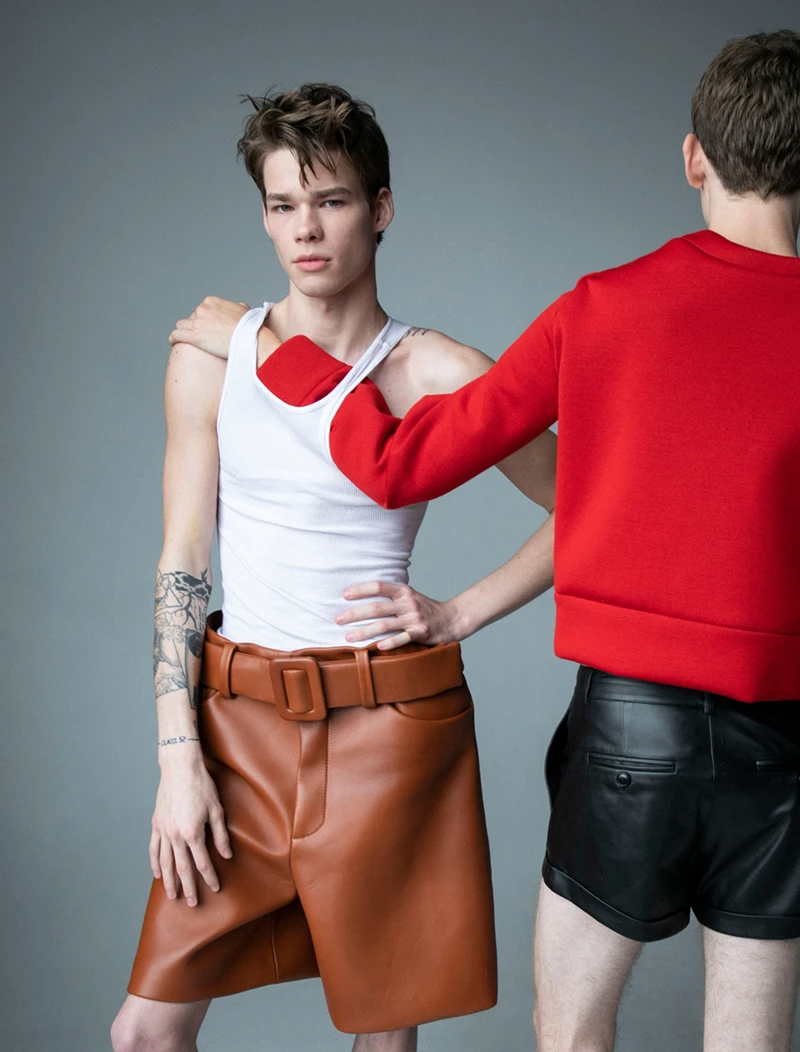 From left, shorts Marc Jacobs, tank top stylists owm_ sweater Marc Jacobs, shorts Kyle’Lyk. Photography Cole Fawcett, styling Michael Andrew Rosenberg
