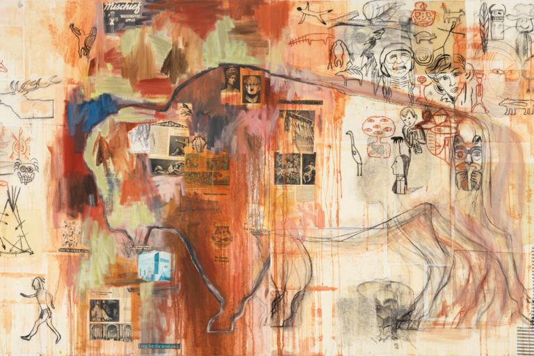 Jaune-Quick-to-See-Smith_-Indian-Drawing-Lesson-_after-Leonardo__-1993_1|Jaune Quick to See Smith – Trade Gifts for Trading Land with White People