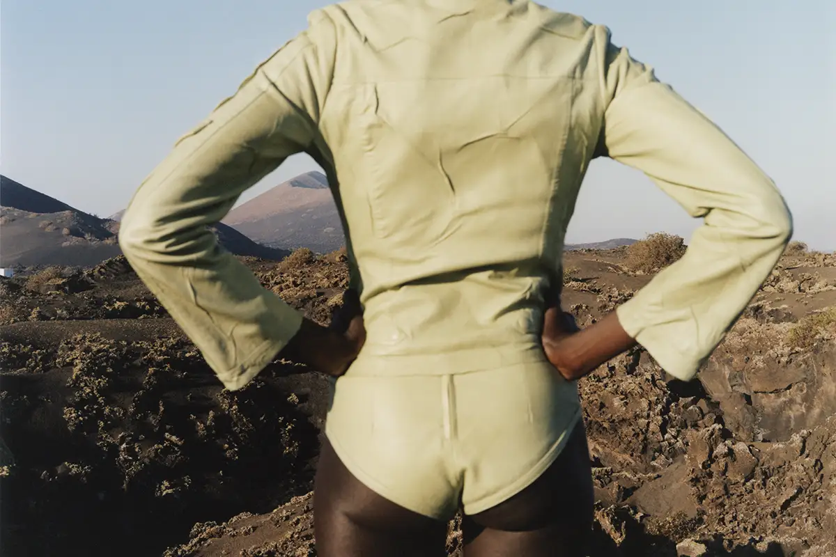 Leather jacket and panties Acne Studios. Photography Jelka von Langen and Roman Goebel