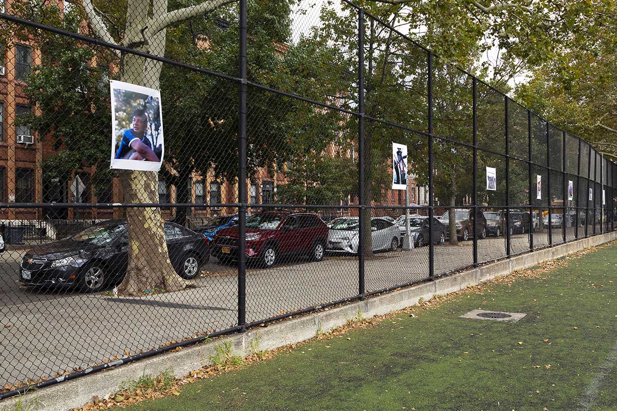 The series of sixteen pictures by Mateo Arciniegas Huertas is displayed at the Reinado Salgado Playground in Brooklyn, New York