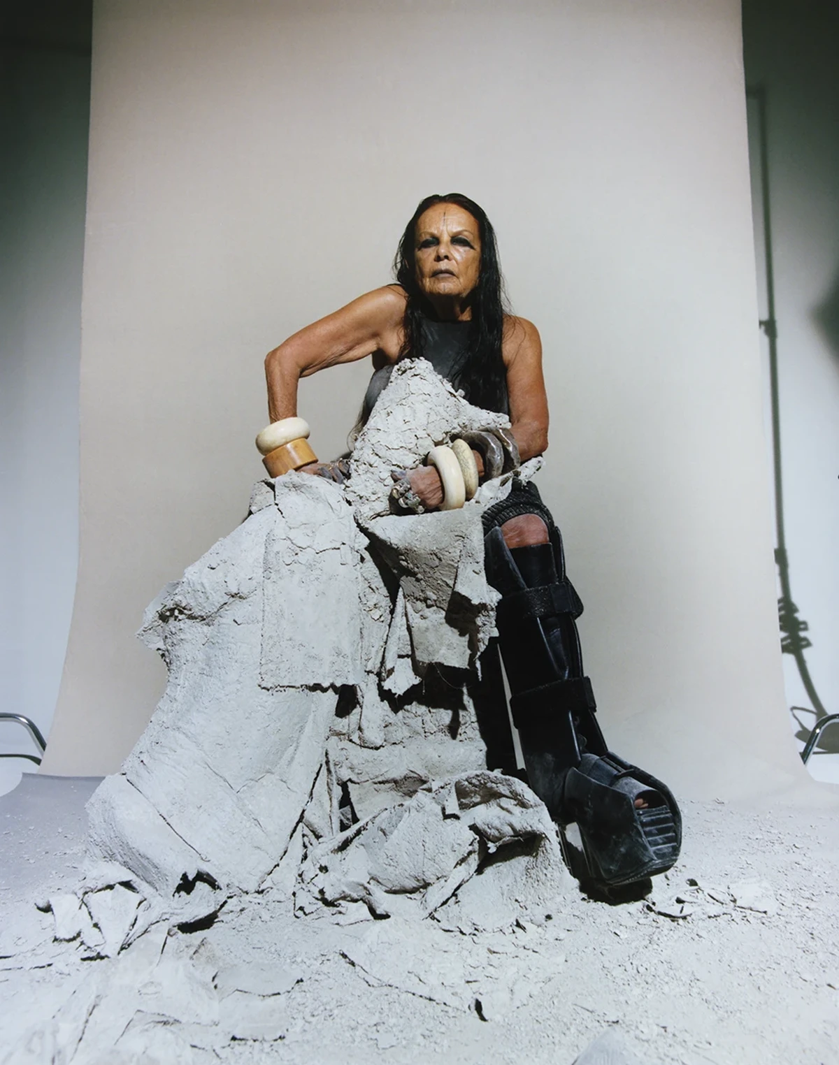 Michèle Lamy shoot by Tarek Mawad, styling Calvin Nymon. Full look Rick Owens Fall 23, jewels talents own