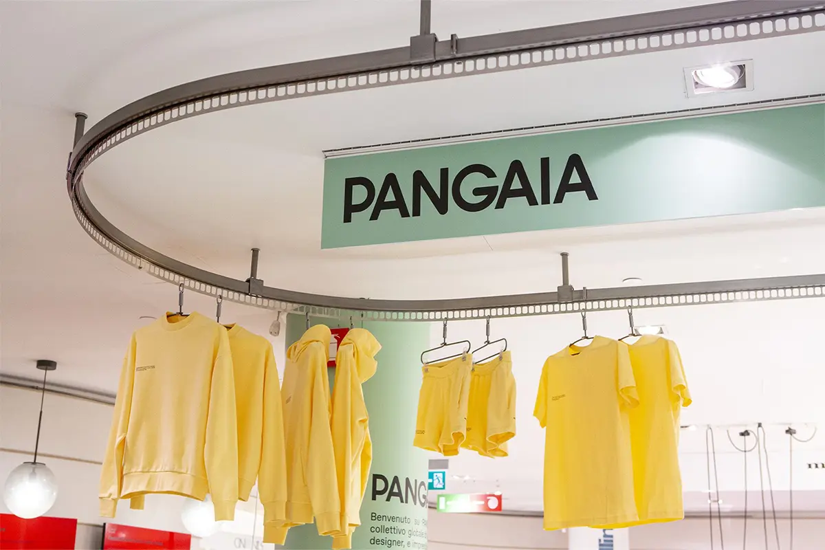Pangaia in the windows and on the -1 floor in Milan's Rinascente department store|