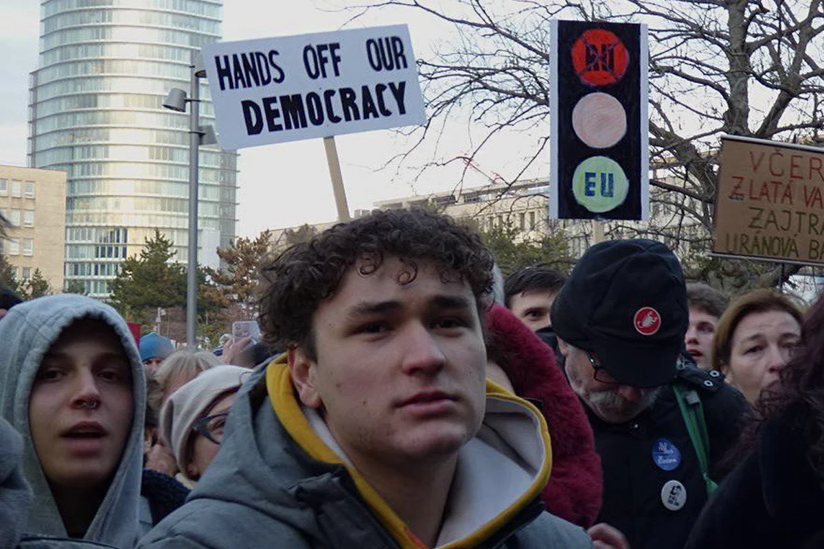 People protesting at the pro-Europe demonstrations in Bratislava on February 21, 2024