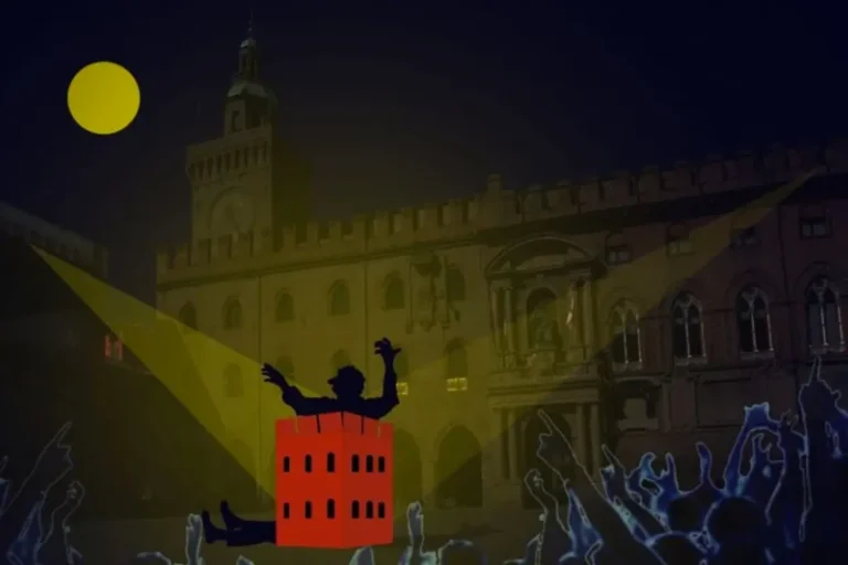 Render del Vecchione in Piazza Maggiore riprogettato da Parasite 2.0