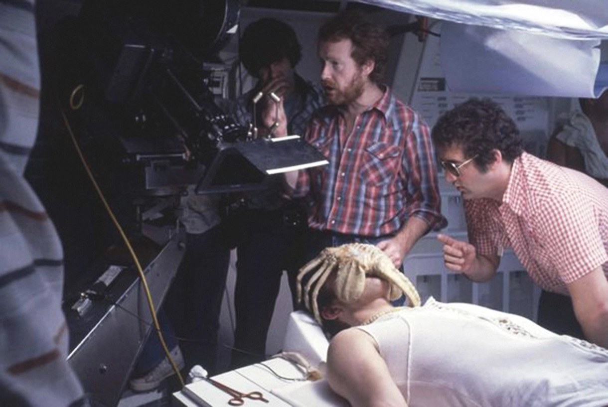 Ridley Scott and crew on set during the filming of Alien, 1979