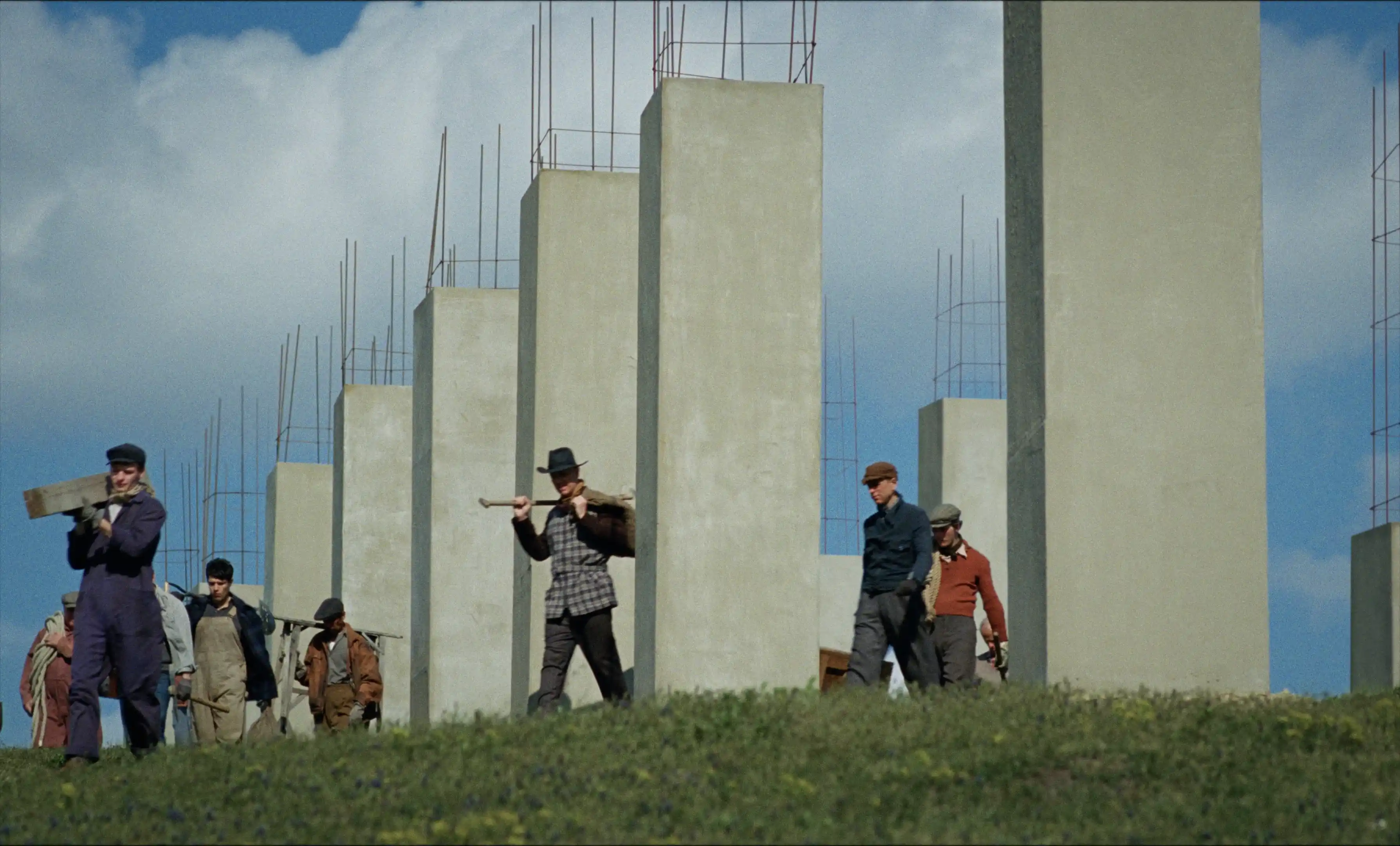 Workers constructing the in-progress Van Buren Institute. Courtesy of Universal Pictures Courtesy of Universal Pictures