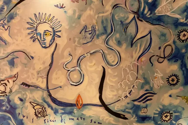 The fresco by Simon Buret at Nolinski’s bar-library