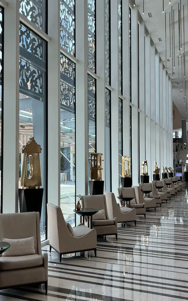 The hall at Four Seasons Abu Dhabi displays seven pieces of art dedicated to the seven Emirates