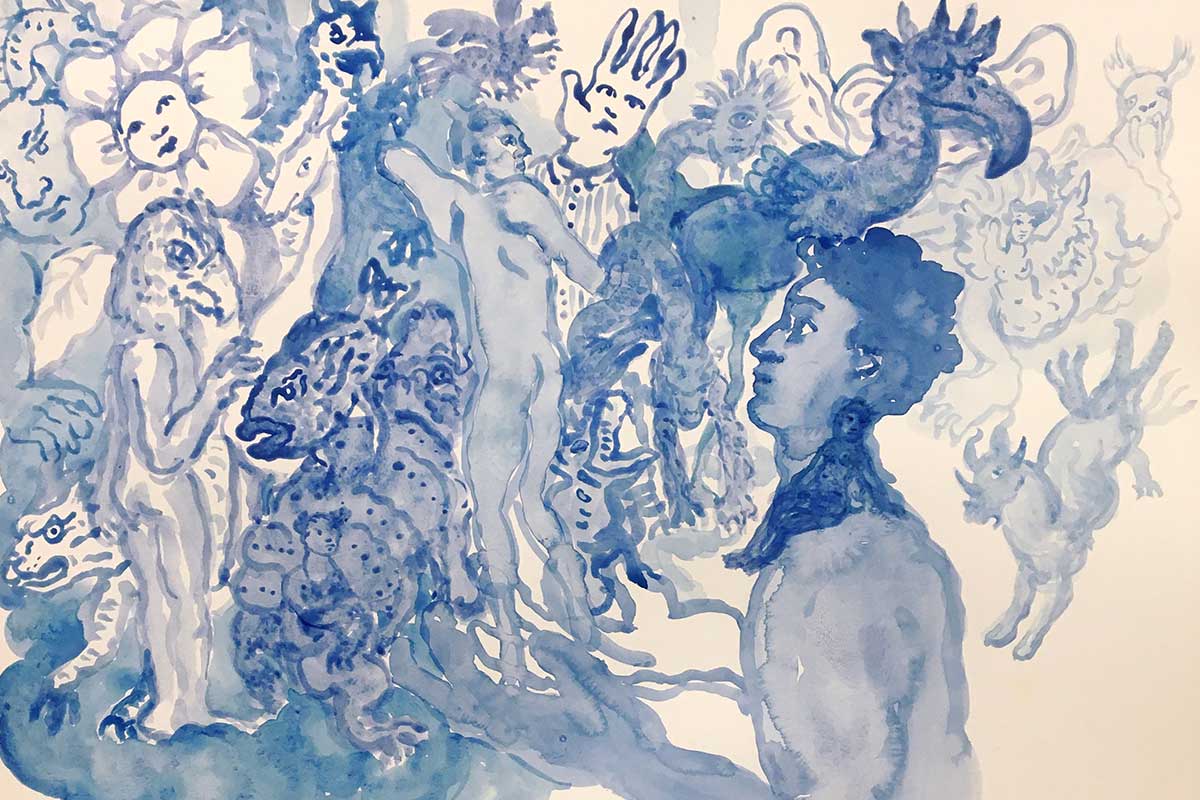 Lampoon, Nel blu, watercolor on paper