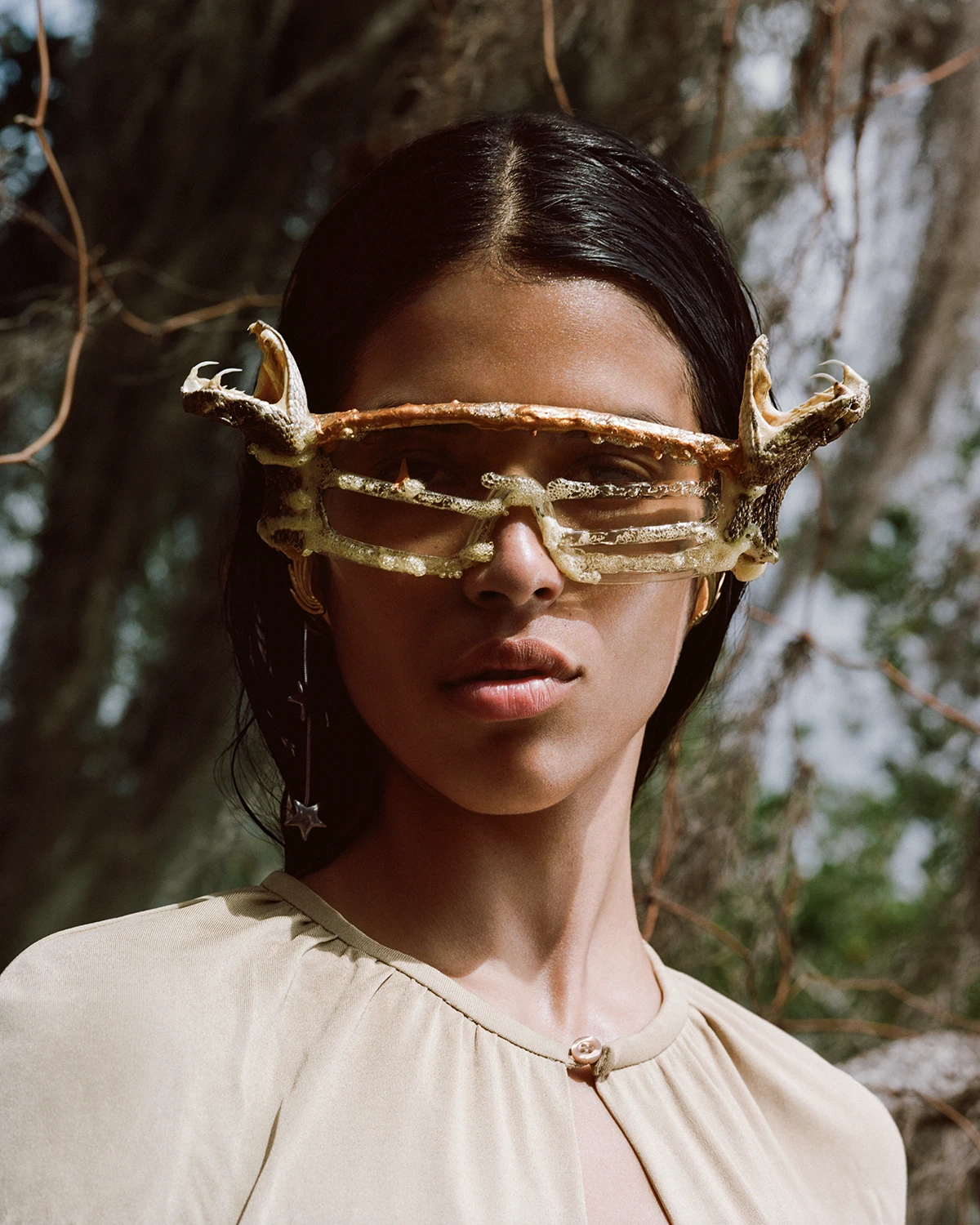 cape Dior, sunglasses The Twink Next Door, gold earrings stylists own, silver earring Marland Backus. Photography Stevie and Mada, styling Alison Marie Isbell