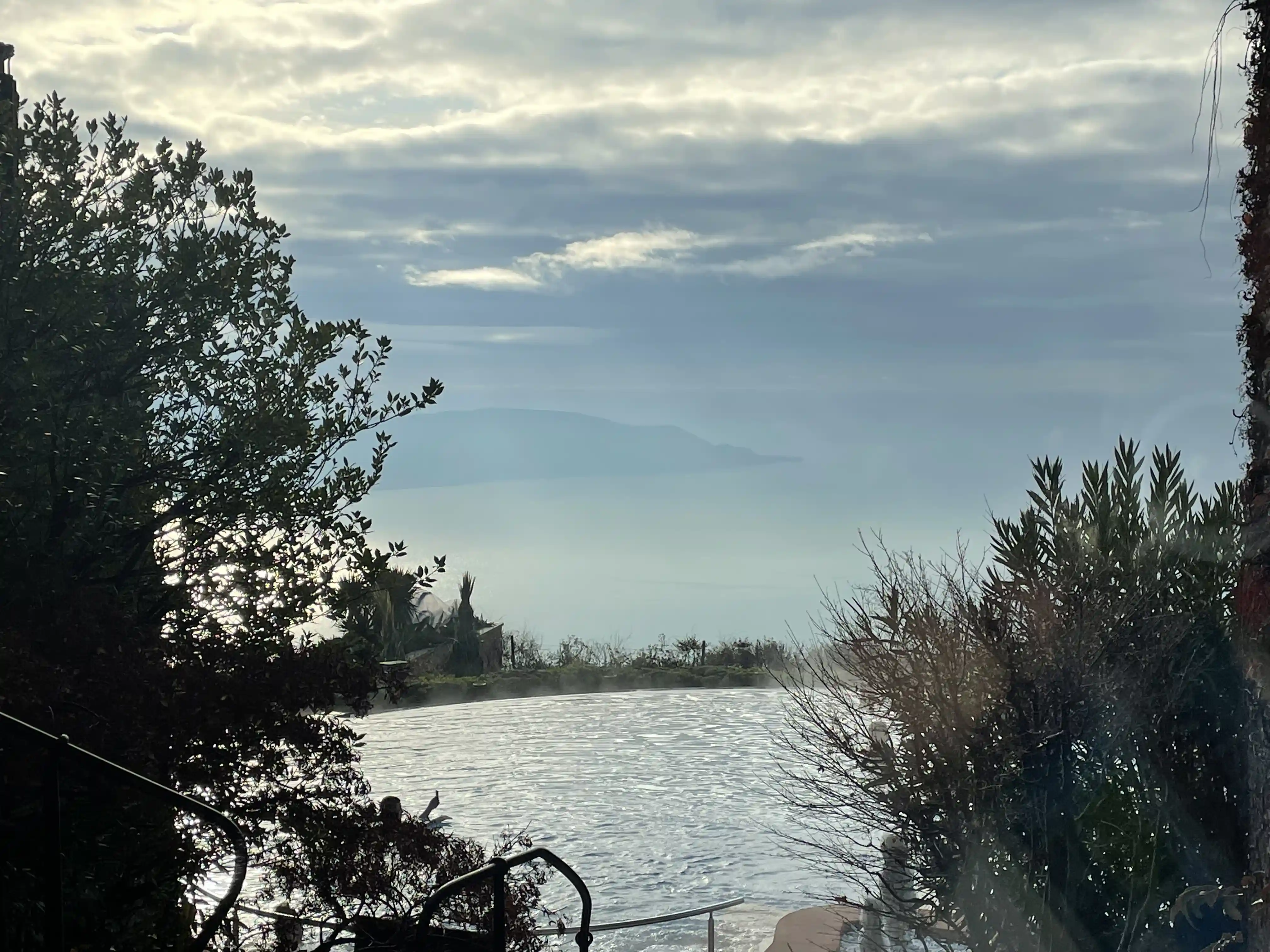 the view over the heated pool, outdoor at Lefay, Lake Garda, Italy