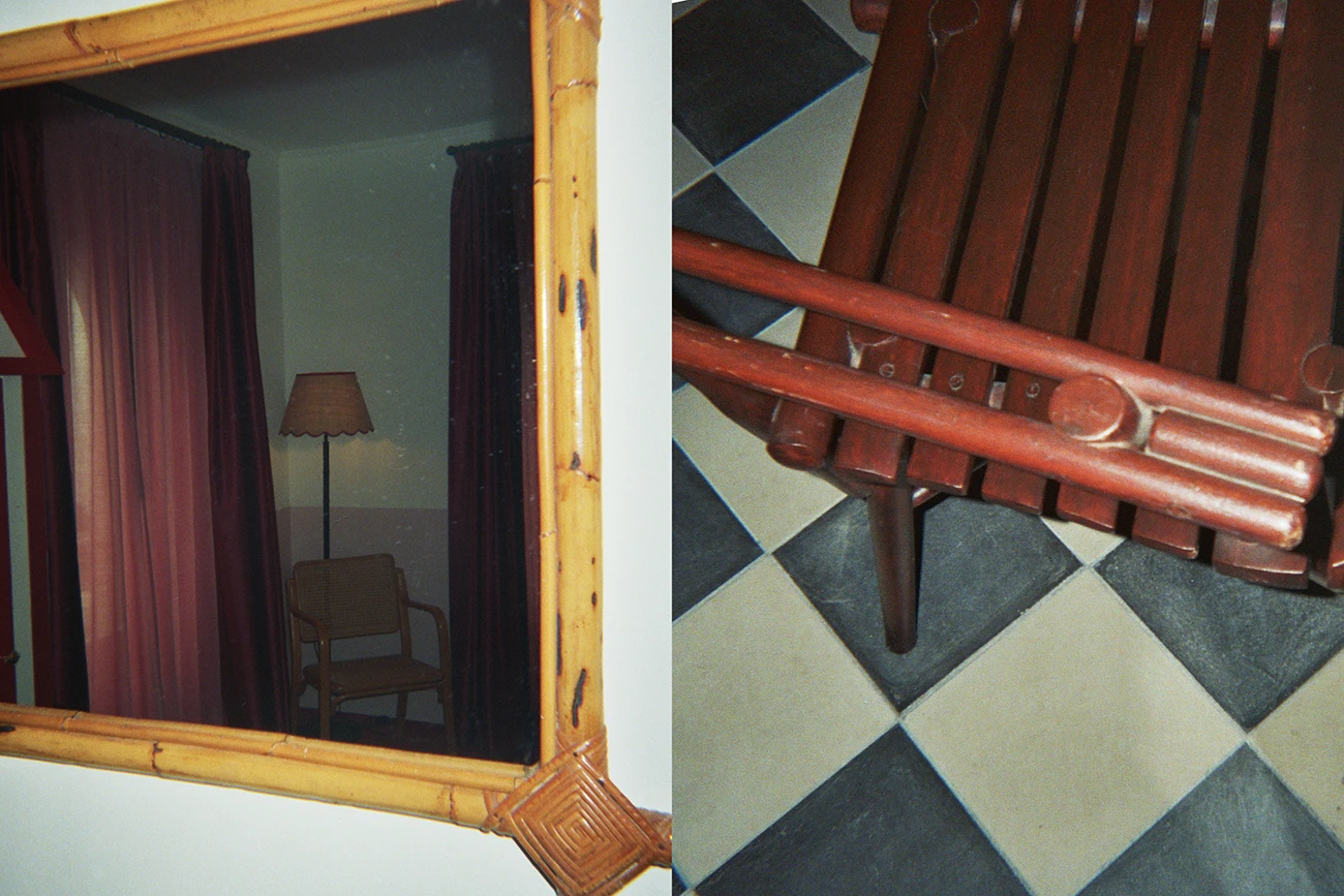 Wooden Chair and mirror reflection, wooden design