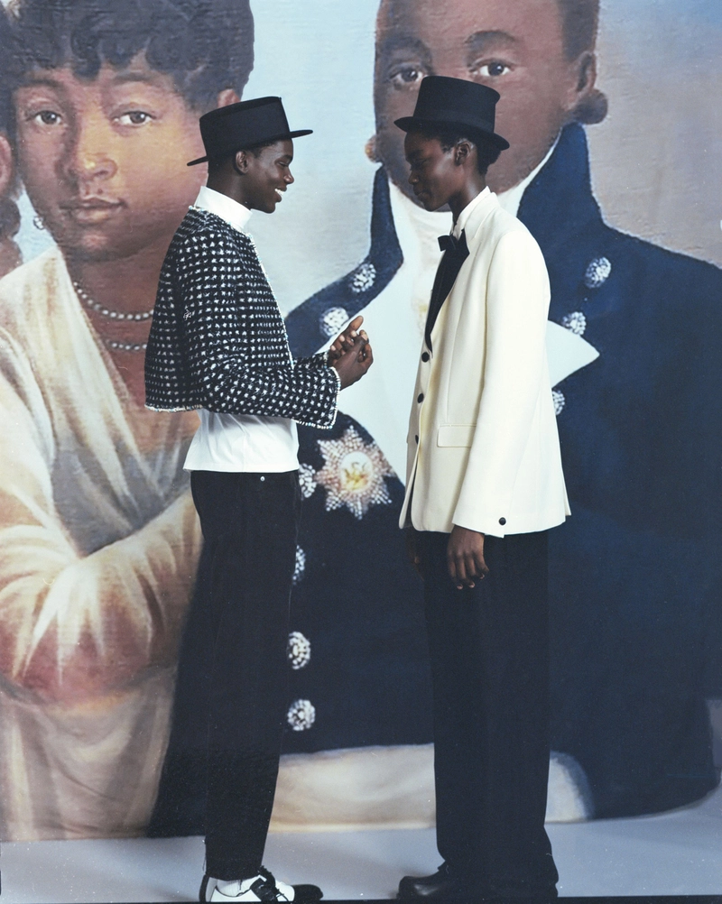 From left jacket shirt and pants Celine, hat Maison Krasnova vintage shoes jacket shirt and pants Ph Kevin Felicianne