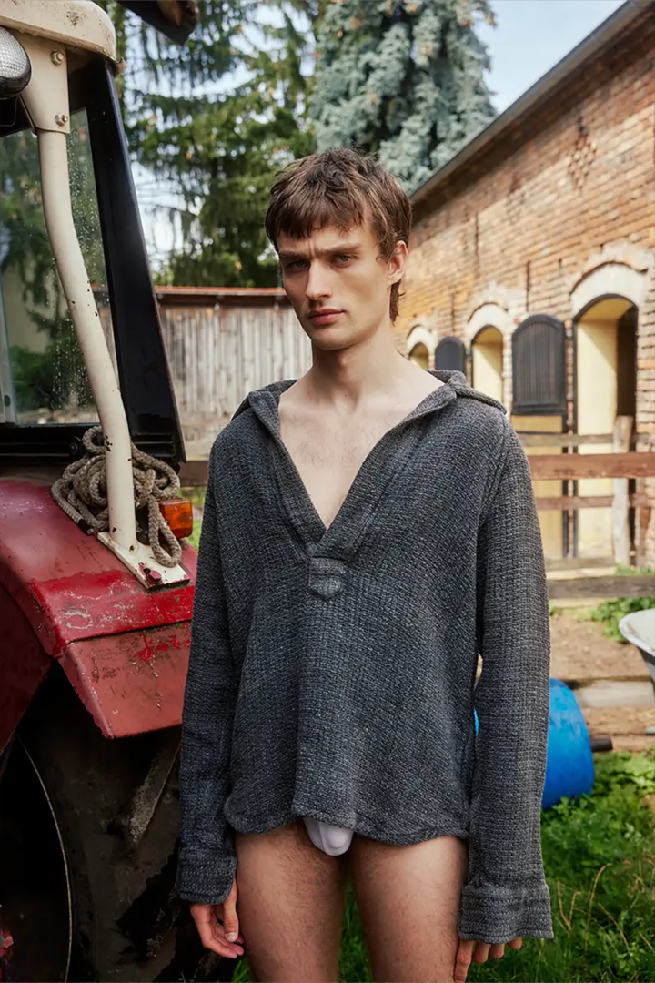 Prototipo Studio handwoven hemp polo. Photography Steve Marais styling Camille Franke