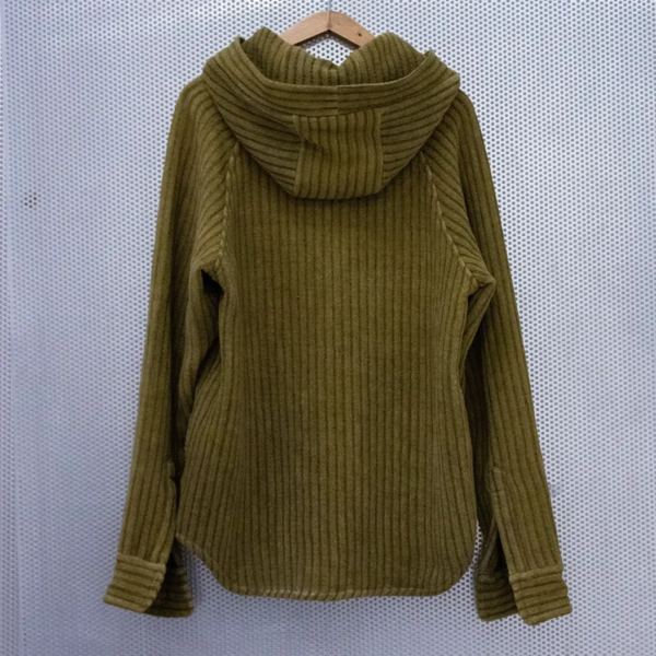 Green Hoodie in Corduroy made out of Hemp and Cotton Textiles and Fabrics