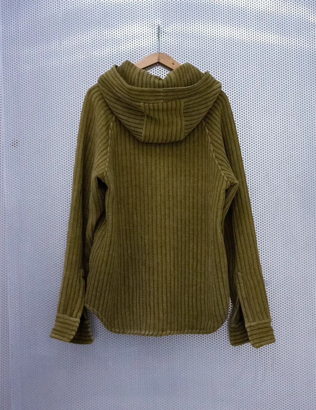 Green Hoodie in Corduroy made out of Hemp and Cotton Textiles and Fabrics