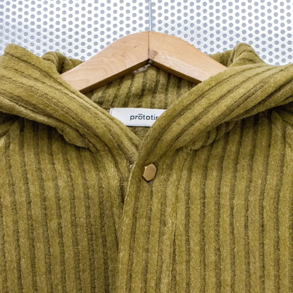 Detail of the Hemp Hoodie in Corduroy Green
