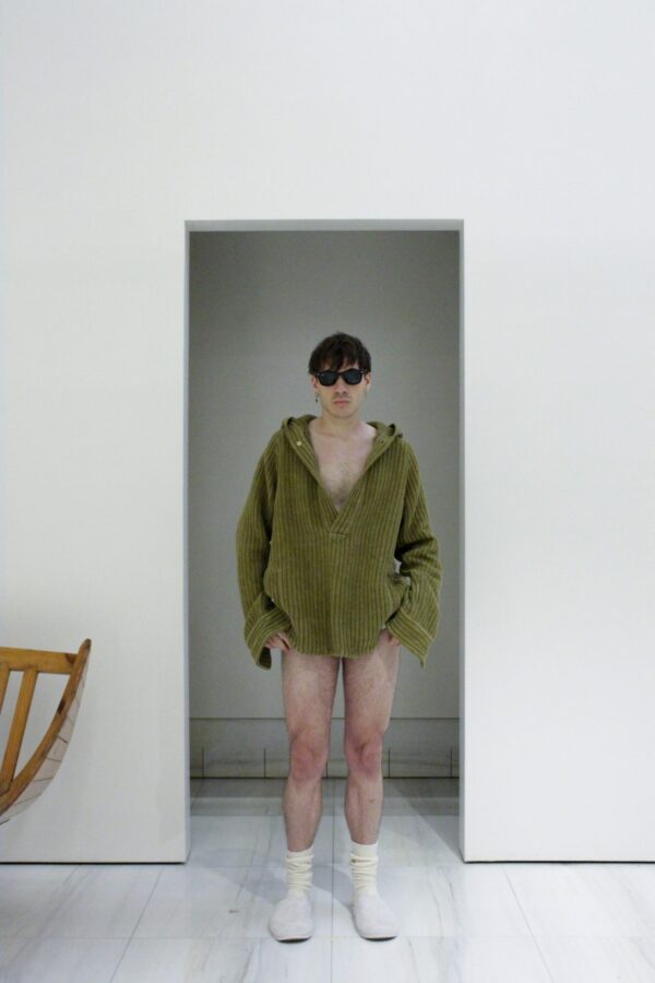 Male Model wears Hemp Hoodie in Corduroy