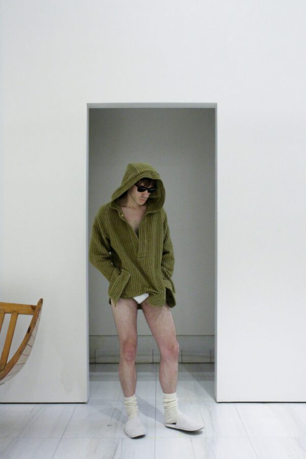 Male Model wears Hemp Hoodie in Corduroy