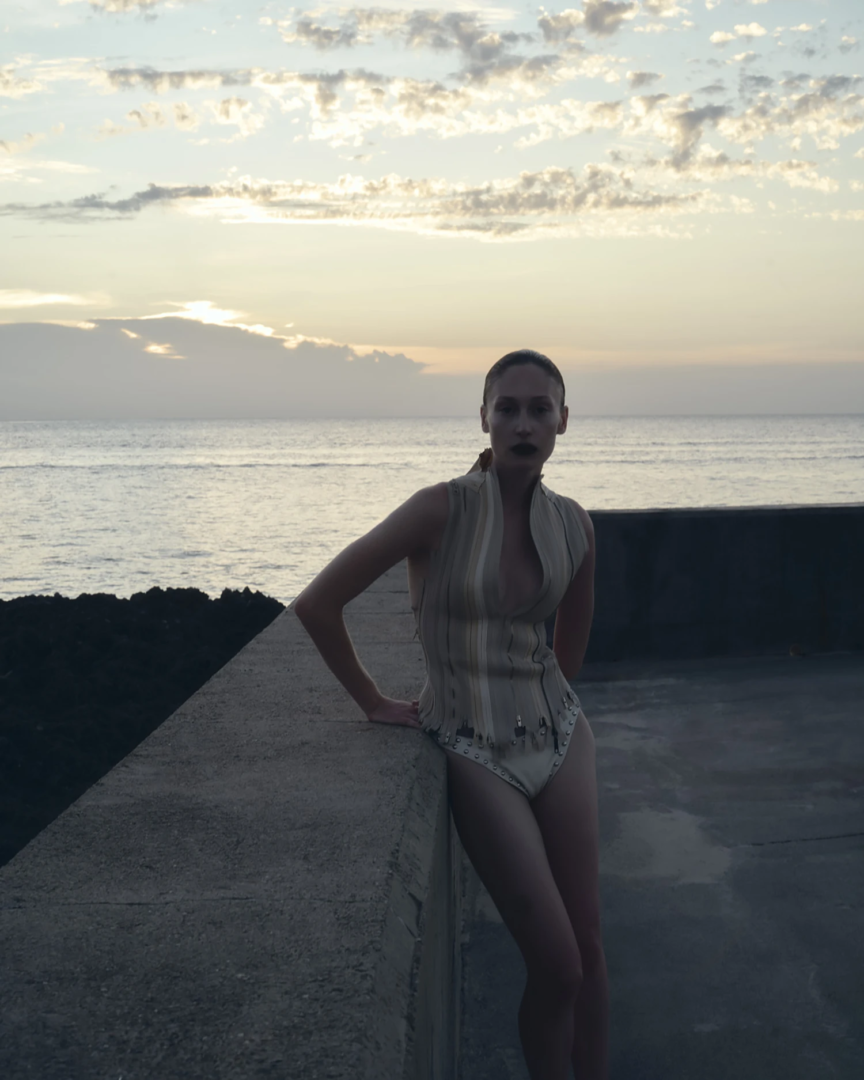Top Simone Carle, leather slip Kriba, shoes Ottolinger. Photography Timothy Schaumburg, styling Niki Pauls.