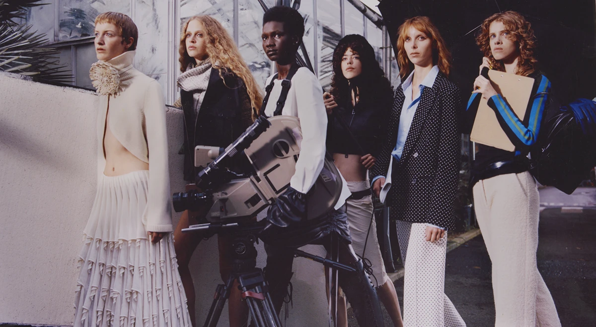 from left to right, full look Alaïa; dress and collar Missoni, vest Onitsuka; shirt Liberowe, skirt Baserange, gloves Handsome Stockholm; jacket Dior, skirt Selasi, belt Genevieve Devine, headpiece Emma Brewin; blazer and pants Missoni, shirt Onitsuka; top Wales Bonner, pants Soft Goat, belt Marsell, gloves Handsome Stockholm, bag Vagabond