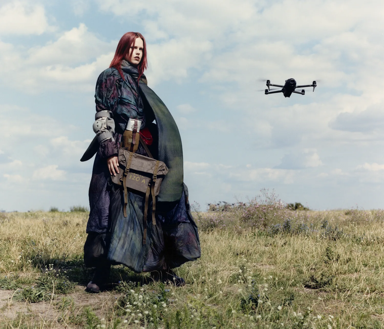 dress Lou De Bètoly, bag Diesel, shoes and socks Roa, belt D’Heygere x Souvenir Official, vintage army bottle, bag and elbow pads stylist’s own