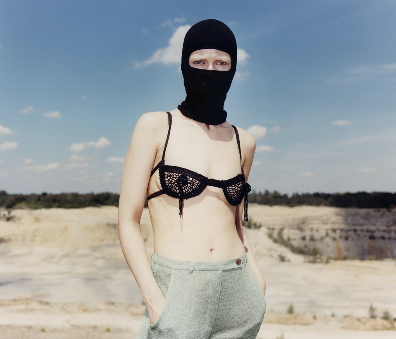 bra Lou De Bètoly, pants Miu Miu, balaclava Roa