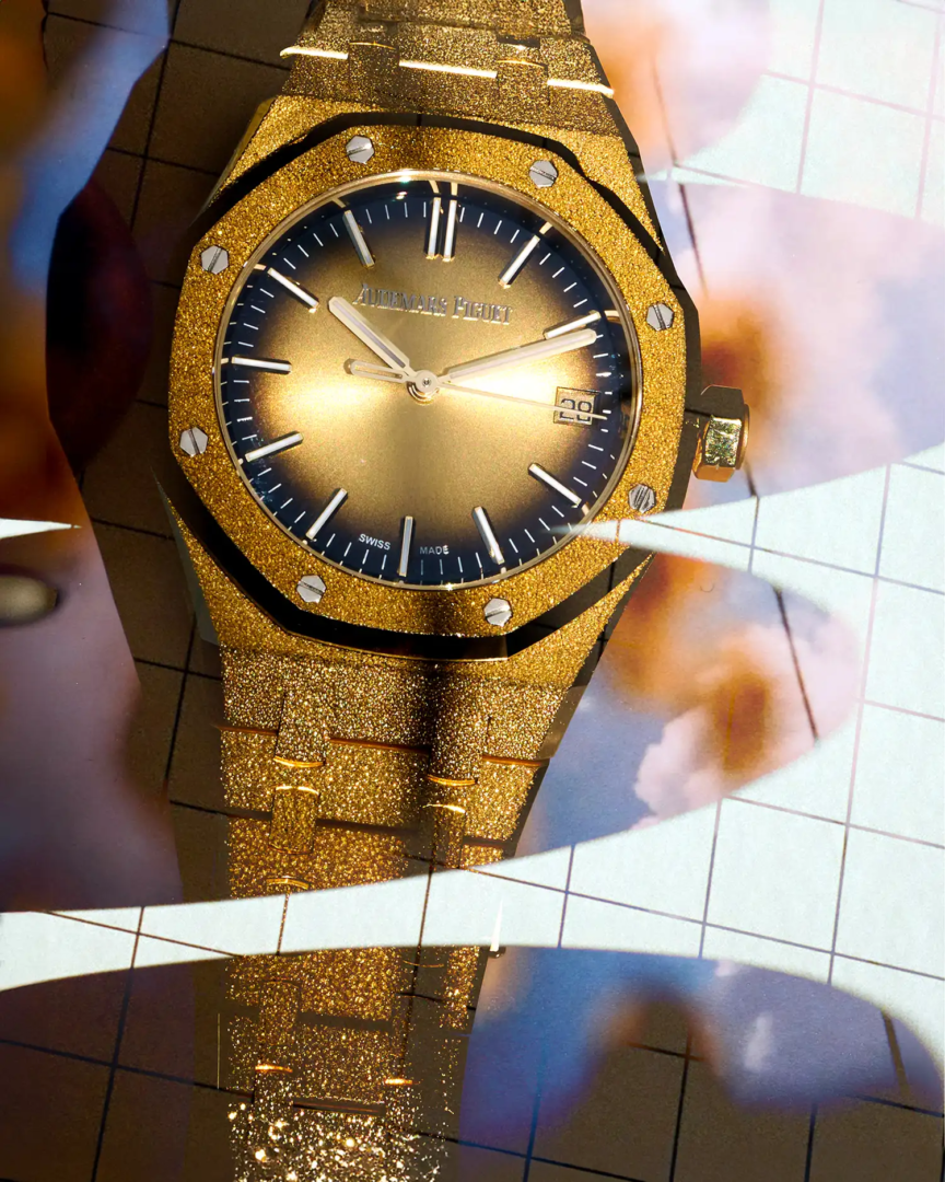 Royal Oak Double Balance Wheel Openworked, hammered yellow gold 18-carat case,  Audemars Piguet