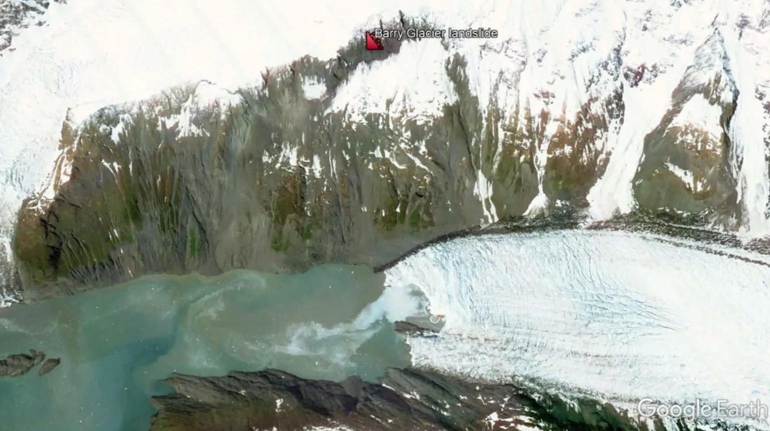 Barry Glacier creeping landslide in Alaska