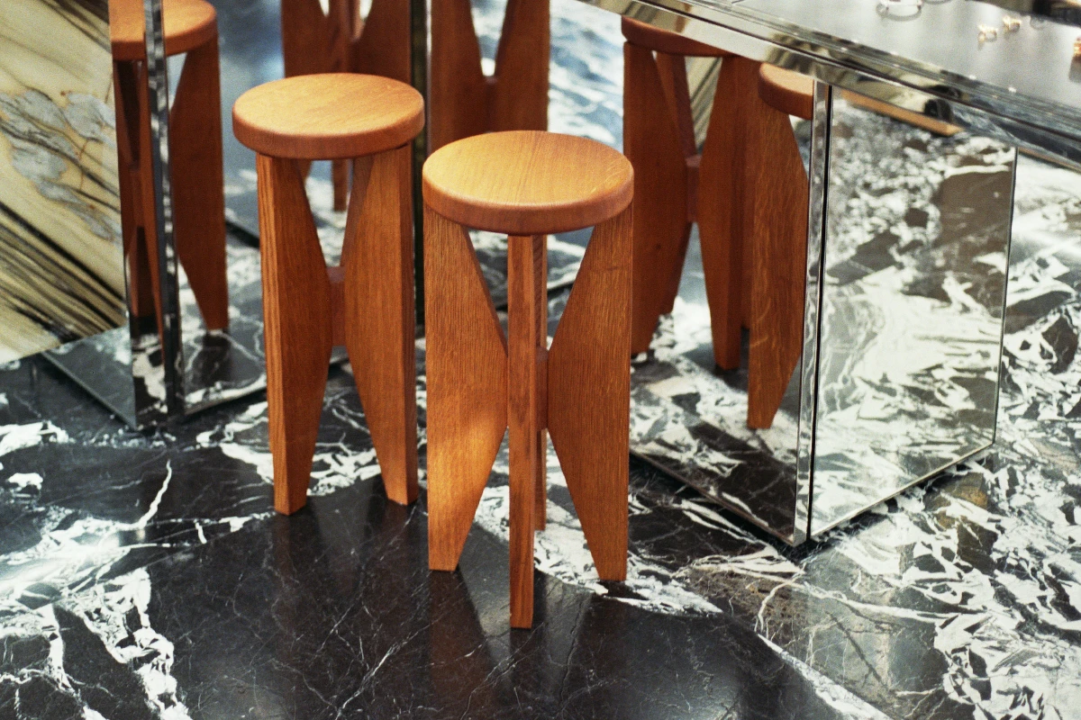 Celine boutique in Montenapoleone, wooden stools