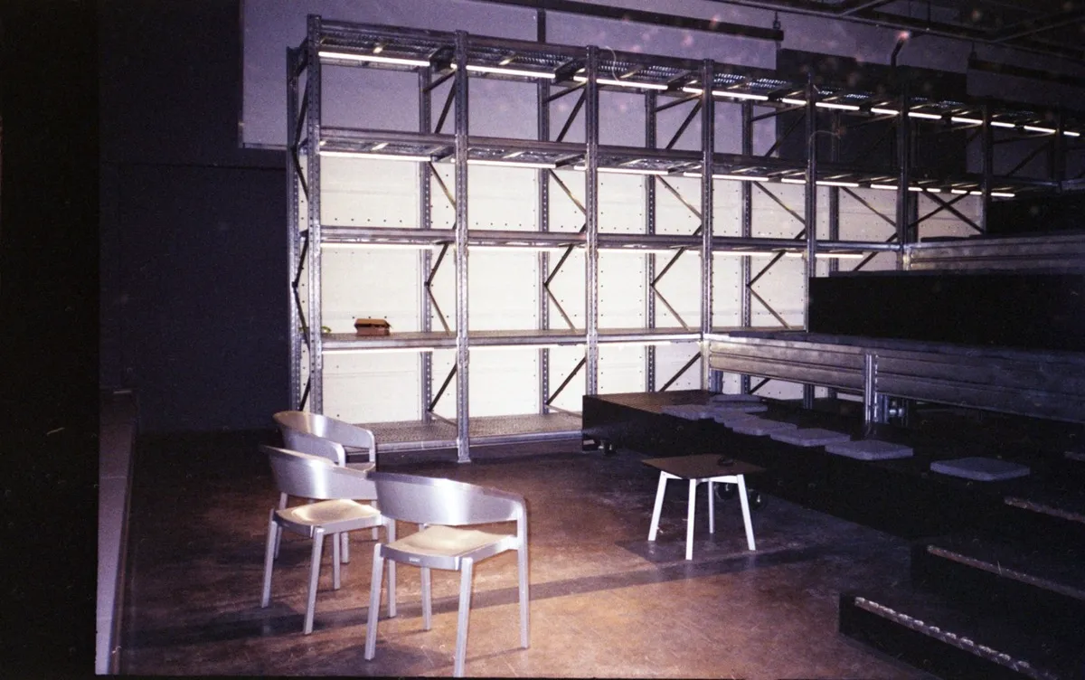 The seating and shelving structure inside Padimai