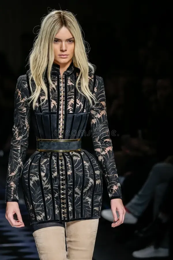 Kendall Jenner walking the Balmain runway during Paris Fashion Week