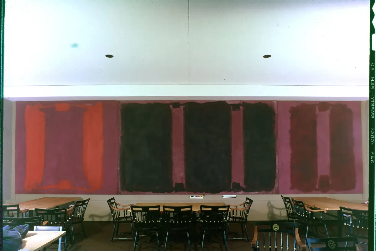 Mark Rothko’s Harvard murals, “Panel One,” “Panel Two,” and “Panel Three,” Holyoke Center, 1964.Photograph Courtesy Harvard Art Museums © President and Fellow of Harvard College