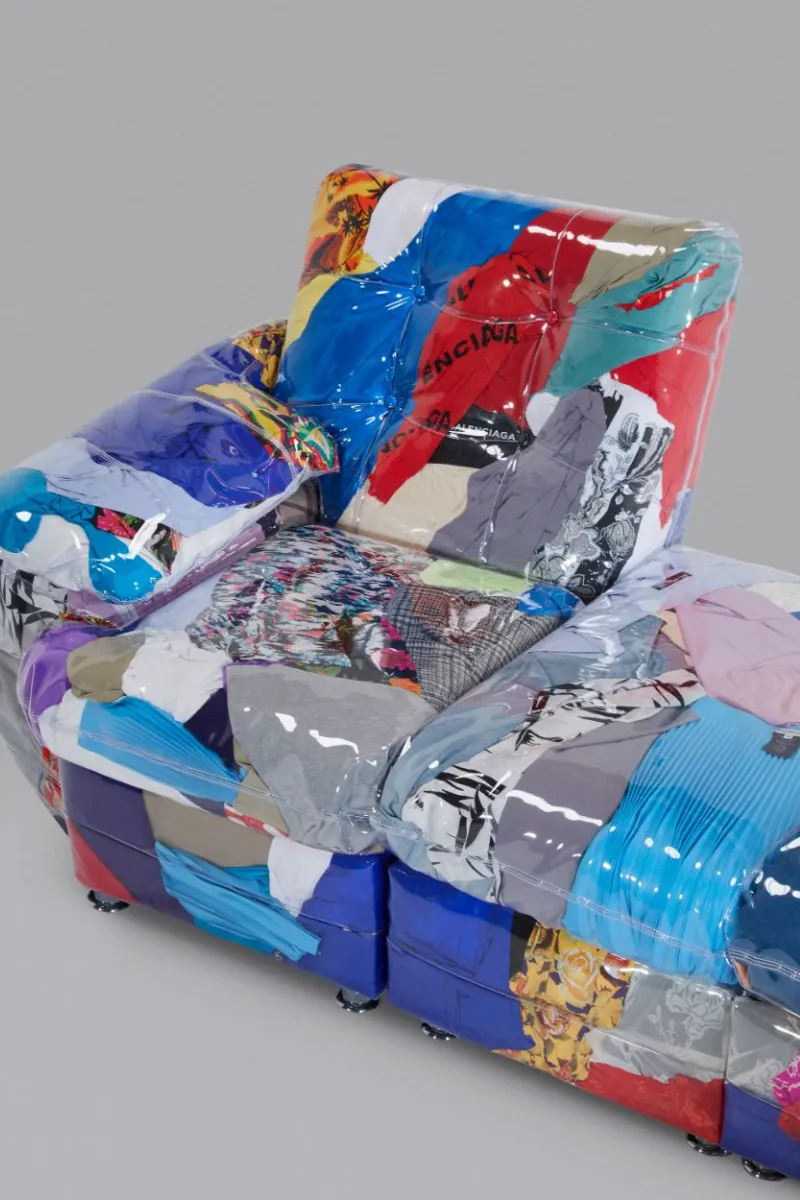 Harry Nuriev stuffs vinyl sofa with old Balenciaga clothing