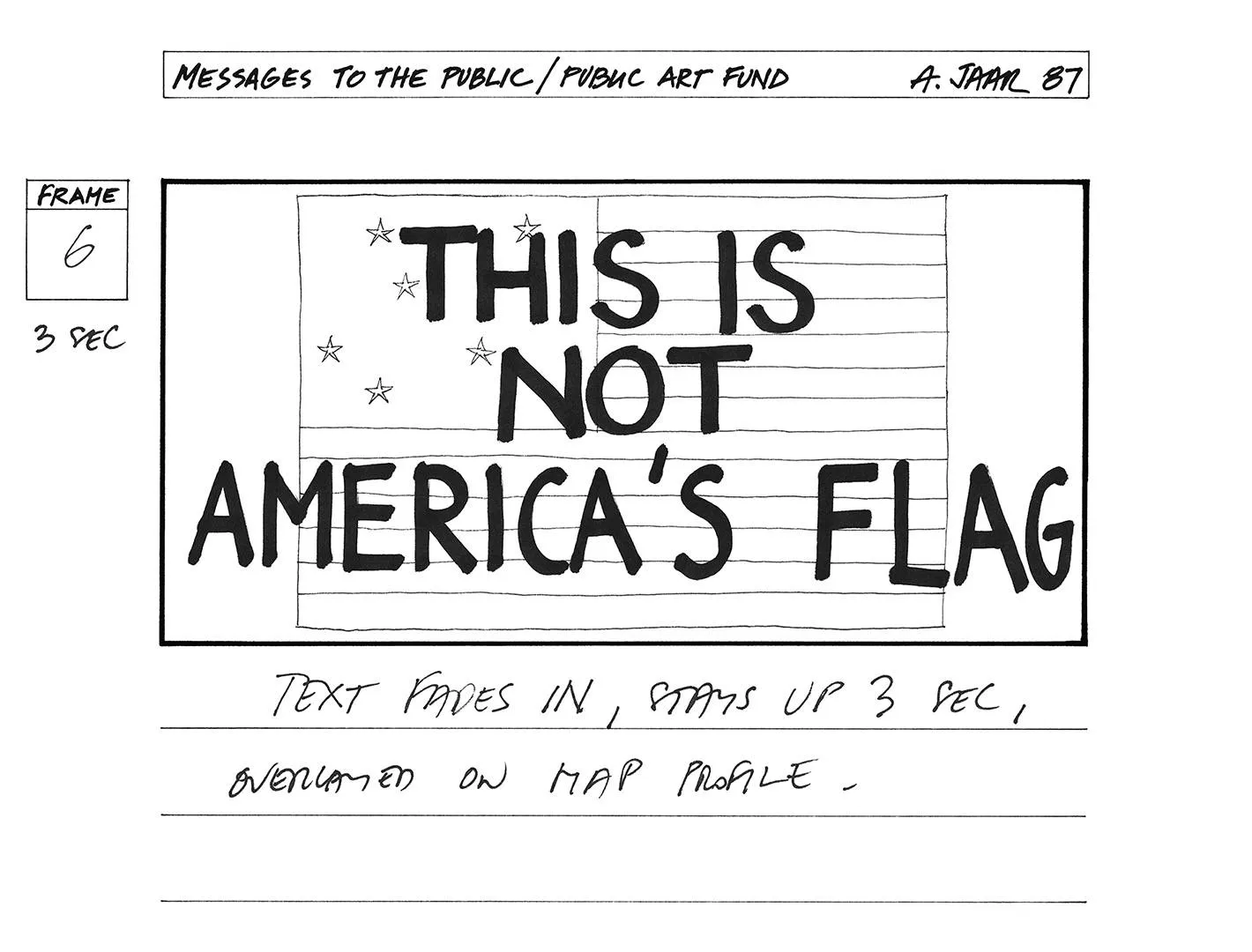 Original drawing for Alfredo Jaar’s “A Logo for America,” 1987. Courtesy Alfredo Jaar.