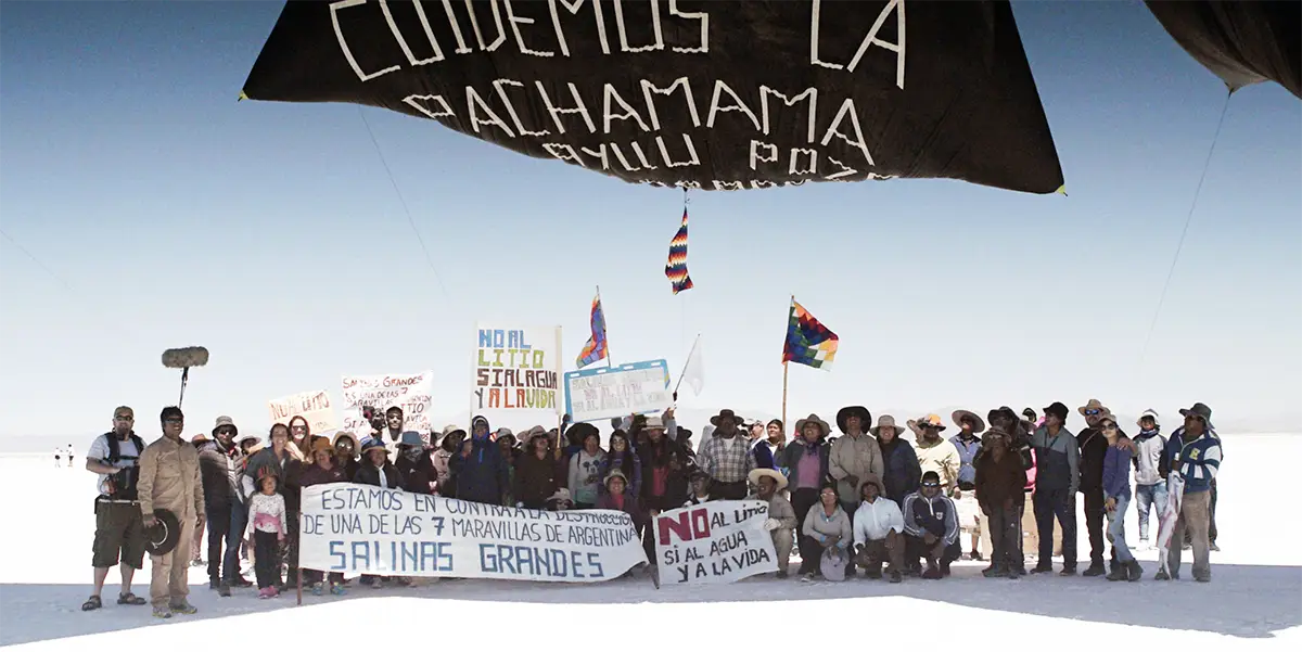 Indigenous Communities of Salinas Grandes and Laguna de Guayatayoc demonstrate against ongoing lithium extraction, in January, 2020. Cuidemos la Pachamama ­“Let’s take care of Mother Earth”
