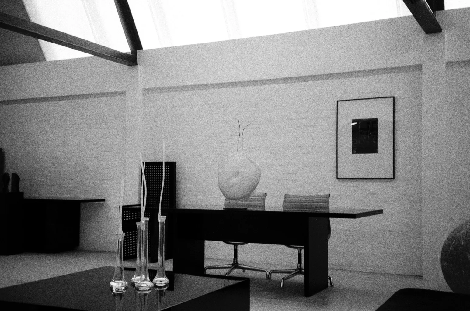 Chair by Urano Palma, Solifiore vases by Shiro Kuramata Tafel III Print by Joseph Beuys, Poul Poul lamp by Ingo Maurer & Dagmar Mombach