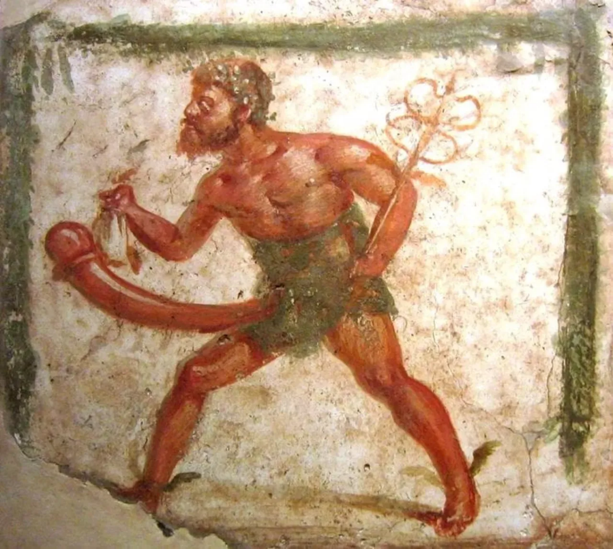 Ancient Roman fresco from Pompeii depicting Mercury-Priapus (1st century BC – 1st century AD),preserved in the Secret Cabinet of the National Archaeological Museum of Naples