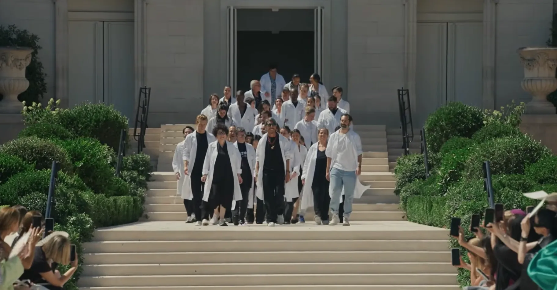 For fall-winter 2026, Pierpaolo Piccioli stages Balenciaga's fifty-fifth couture collection around a Cité Universitaire courtyard