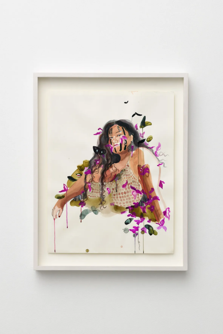 Gisela McDaniel, Diosa, 2026, Gouache on paper, shells, 65 × 50 cm