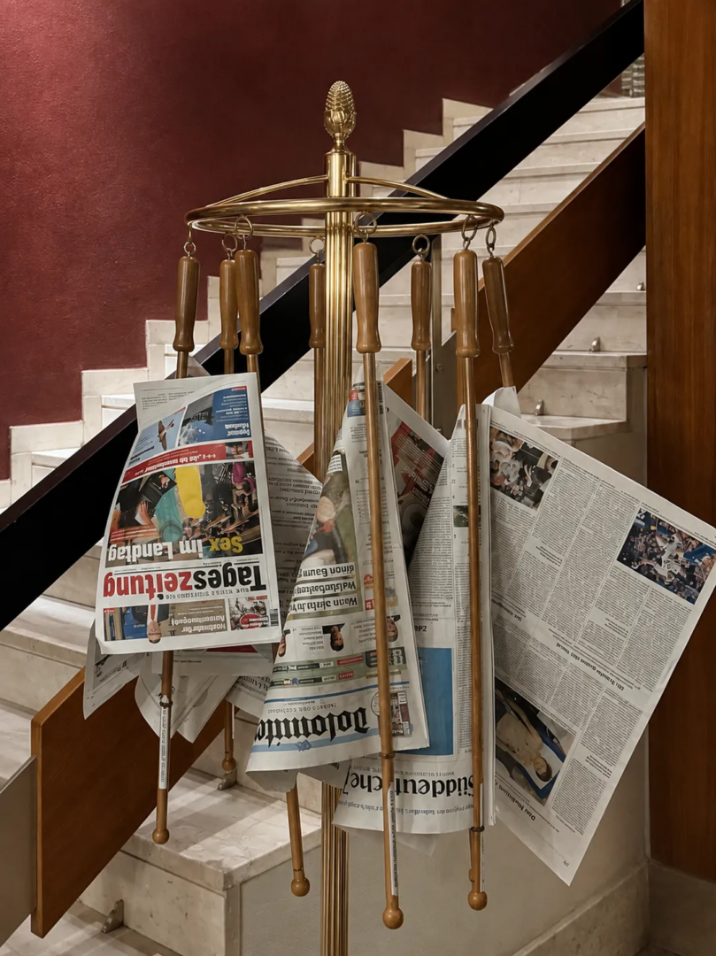 A newspaper stand inside the hotel