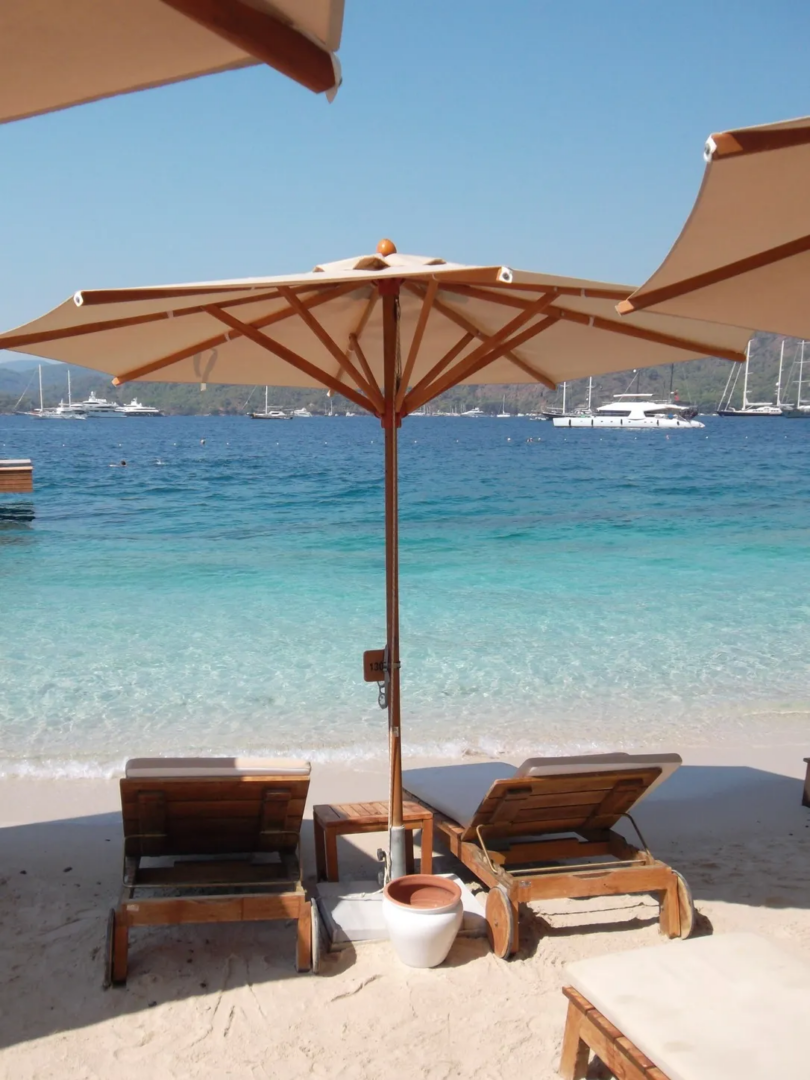 D-Resort Göcek beach overlooking the yachts of Göcek Bay