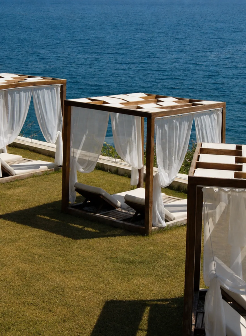 Sea-facing cabanas at Keyla Hotel & Beach.