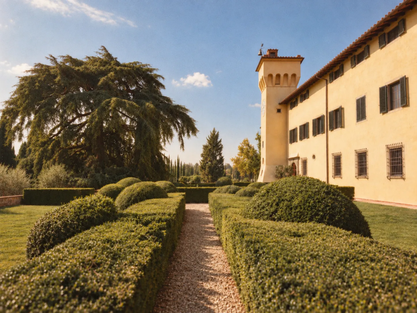 The 19th-century entrance garden and castle façade