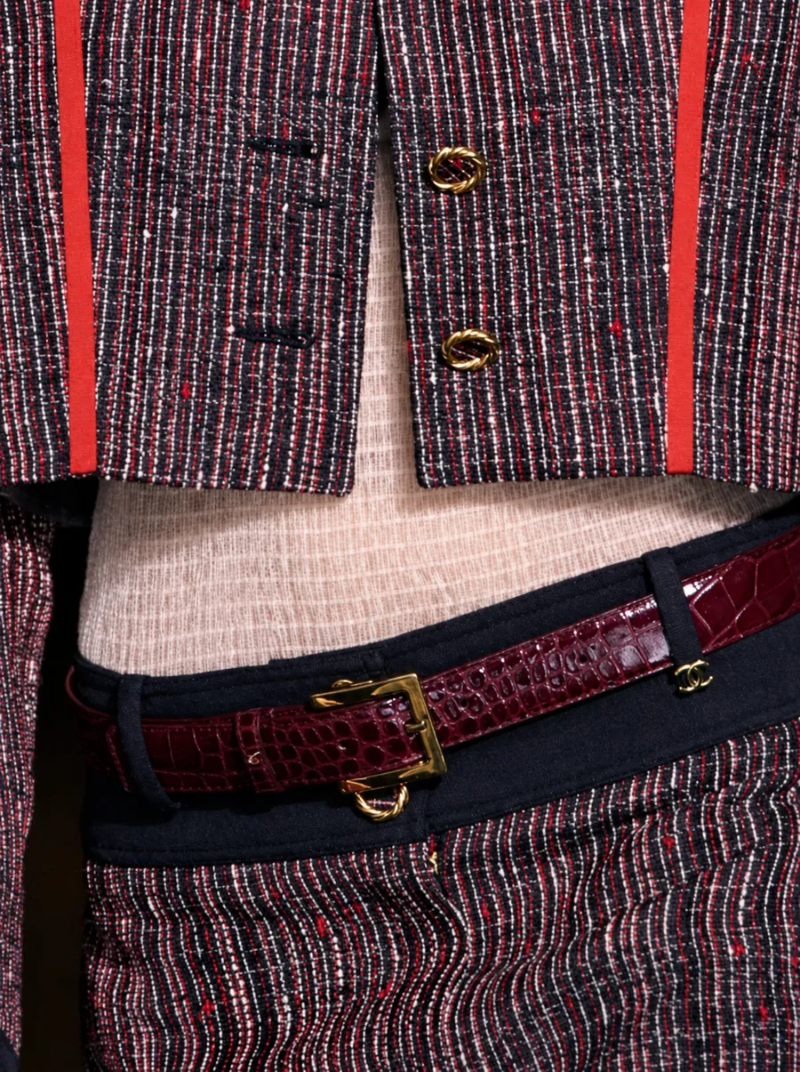 Tweed Tailoring with Burgundy Croc Belt
