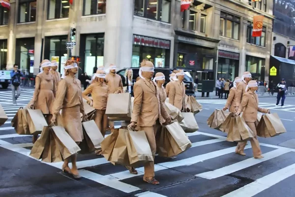 Blind consumerism in NYC, created by Ivan Farias. Photography Aaron Weiss